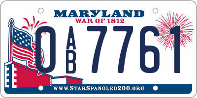 MD license plate 0AB7761