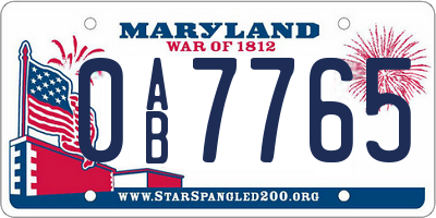 MD license plate 0AB7765