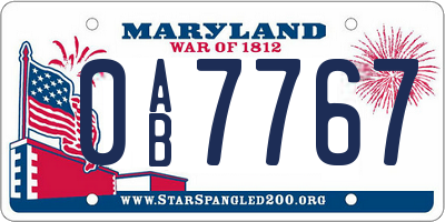 MD license plate 0AB7767