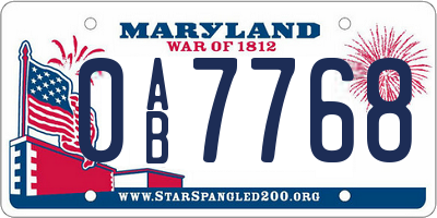 MD license plate 0AB7768