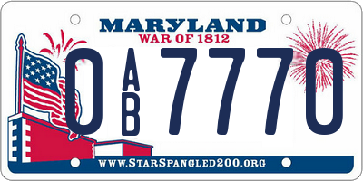MD license plate 0AB7770