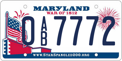 MD license plate 0AB7772