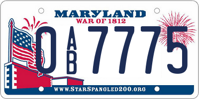 MD license plate 0AB7775