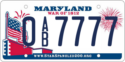 MD license plate 0AB7777