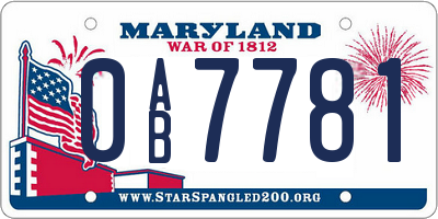 MD license plate 0AB7781
