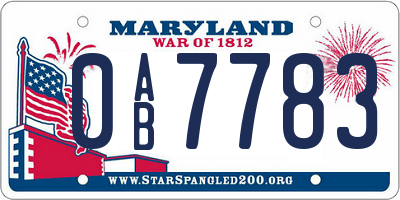 MD license plate 0AB7783