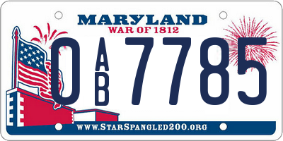 MD license plate 0AB7785