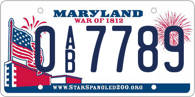 MD license plate 0AB7789