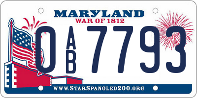 MD license plate 0AB7793