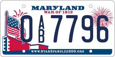 MD license plate 0AB7796