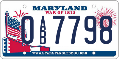 MD license plate 0AB7798
