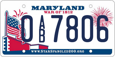 MD license plate 0AB7806