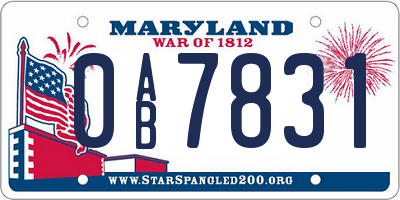 MD license plate 0AB7831