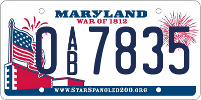 MD license plate 0AB7835