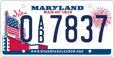 MD license plate 0AB7837