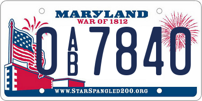 MD license plate 0AB7840