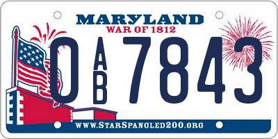 MD license plate 0AB7843