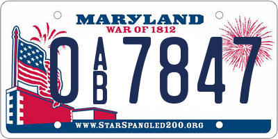 MD license plate 0AB7847