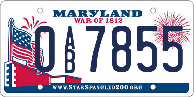 MD license plate 0AB7855
