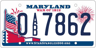 MD license plate 0AB7862