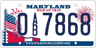 MD license plate 0AB7868