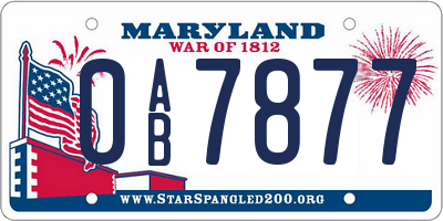 MD license plate 0AB7877