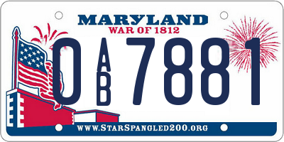 MD license plate 0AB7881