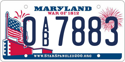 MD license plate 0AB7883