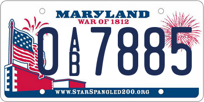 MD license plate 0AB7885