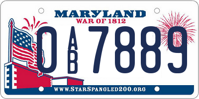 MD license plate 0AB7889