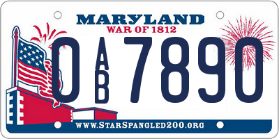 MD license plate 0AB7890