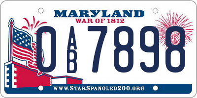 MD license plate 0AB7898