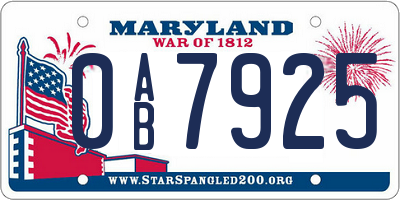 MD license plate 0AB7925