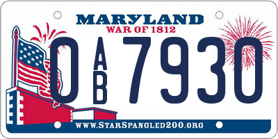 MD license plate 0AB7930