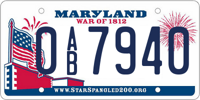 MD license plate 0AB7940