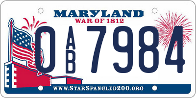 MD license plate 0AB7984
