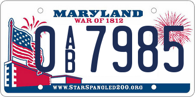 MD license plate 0AB7985