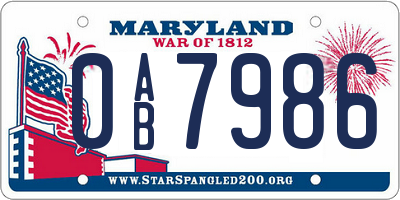 MD license plate 0AB7986
