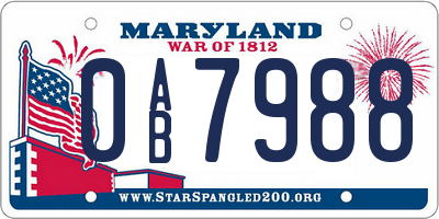 MD license plate 0AB7988