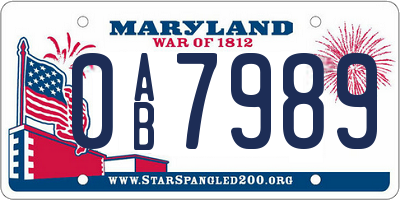 MD license plate 0AB7989