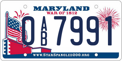 MD license plate 0AB7991