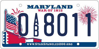MD license plate 0AB8011
