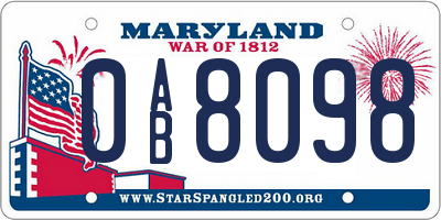 MD license plate 0AB8098