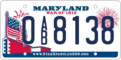 MD license plate 0AB8138