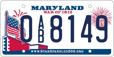 MD license plate 0AB8149