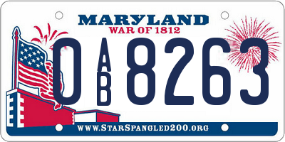 MD license plate 0AB8263
