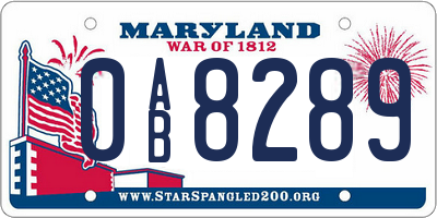 MD license plate 0AB8289