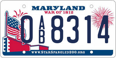 MD license plate 0AB8314