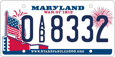 MD license plate 0AB8332