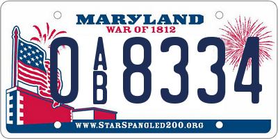 MD license plate 0AB8334